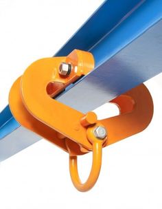 a pair of orange and blue handles attached to a piece of metal on a white background