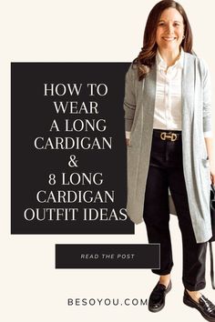 Get 6 styling tips for wearing a comfy long cardigan in a polished way. See 8 outfit ideas to inspire your looks. Long Belted Cardigan Outfit, Cardigan Work Outfits Women, Cardigan For Big Bust, Blazer Cardigan Outfit, Blue Duster Outfit, Long Burgundy Cardigan Outfit, How To Style Oversized Cardigan, Jumpsuit Cardigan Outfit, Cardigan Outfit Business Casual