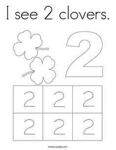 i see 2 clovers worksheet for kids to learn numbers and counting the number two