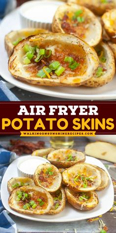 Make crispy and delicious air fryer potato skins in minutes! This easy recipe is perfect for game day, snack or a quick side dish. Air Fryer Potato Skins, Homemade Potato Skins, American Appetizers, Air Fryer Potato, Loaded Potato Skins, Potatoe Skins Recipe, Popular Appetizers, Baked Bacon, Quick And Easy Appetizers