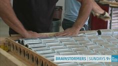 two men working on some metal parts in a building with the words brainstormers sunday's 5pm