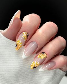 23 Ideas for Fall Sunflower Nails 2024 | Cute Designs, Acrylic, Art & More Sunflower Nails Wedding, Nail Ideas With Sunflowers, Maroon Sunflower Nails, Sunflower Nails For Wedding, Bee And Sunflower Nails, Fall Daisy Nails, Yellow Winter Nails, November Color Nails, Fall Nails Sunflowers