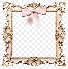 an ornate gold frame with a pink bow on the top, transparent background png