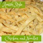 an image of chicken and noodles on a plate with the words amish style written above it