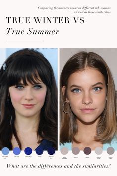 A True Winter vs True Summer colour comparison True Summer Vs True Winter, True Summer Vs Soft Summer, True Summer Hair Color, True Summer Color Palette, True Winter Makeup, Season Analysis, Colour Season