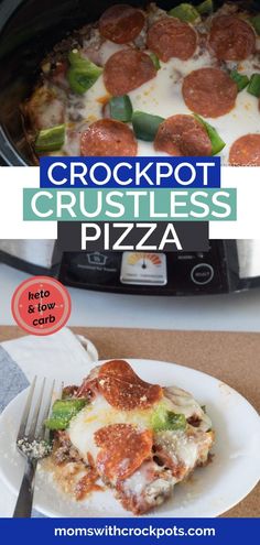 the crockpot crustless pizza is ready to be eaten