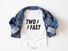 two fast t - shirt with denim jacket on white background