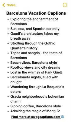 the barcelona vacation caption page on an iphone