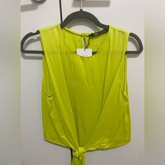 Brand: Zara Size: Xs Nwt Keyhole Back Trendy Yellow Sleeveless Top, Fitted Yellow Zara Top, Chic Yellow V-neck Crop Top, Trendy Neon Yellow Tops For Summer, Yellow V-neck Crop Top For Day Out, Lime Green Sleeveless Summer Tops, Trendy Neon Yellow Top For Summer, Sleeveless Lime Green Tops For Summer, Trendy Neon Yellow Summer Top