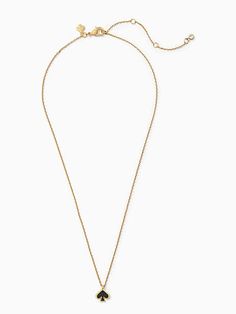 The finishing touch to your outfit. And the reason for all the oohs and aahs. | Kate Spade Everyday Spade Enamel Mini Pendant, Black Enamel Pendant Charm Necklace With Adjustable Chain, Gold-tone Metal Chain Necklace With Logo Charm, Enamel Chain Necklace For Gift, Gold Enamel Necklace With Cable Chain, Kate Spade Pendant Necklace Gift, Kate Spade Pendant Necklace For Gift, Gold-tone Metal Charm Necklace With Delicate Chain, Gold-tone Chain Necklace With Logo Charm As Gift, Enamel Pendant Necklaces