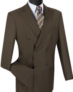 Men's Executive Double Breasted Suit Solid Brown - Upscale Men's Fashion Cheap Suits, Brown Suits, Flat Front Pants, Peak Lapel, Fitted Suit, Navy And Brown, Double Breasted Jacket, Pleated Pants, Suits Coats