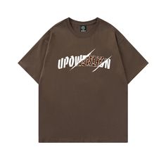 100% Cotton Regular fit Round neck UPOWERLION brand name on the front Power your life brand slogan on the front Branded Summer Streetwear Tops, Brown Short Sleeve Tops With Letter Print, Brown Cotton Tops With Logo Print, Brown Summer T-shirt For Streetwear, Brown Letter Print Top For Summer, Brown Logo Print Top For Streetwear, Brown Text Print T-shirt For Summer, Brown Relaxed Fit Tops With Letter Print, Streetwear Graphic Tee With Lettering