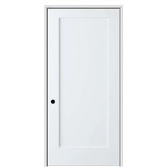 a white door with black knobs on the bottom and side panel, against a white background