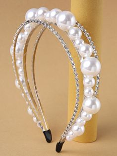 Silver Glamorous Collar  Zinc Alloy  Gorgeous Headband Embellished   Women Accessories Hair Accessories Diy Headband, Pearl Hairband, Crown Bridal Hair, Bridal Hair Ornaments, Hair Bands Diy, Diy Hair Accessories Ribbon, Headpiece Diy, Neck Pieces Jewelry, Christmas Hair Accessories