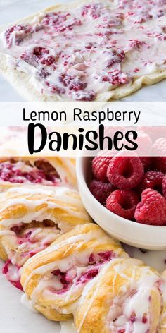 lemon raspberry danishes with fresh raspberries in the middle and on top