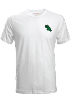 Let everyone know who you root for in this North Texas Mean Green White Julia Gash Short Sleeve T-Shirt! This UNT Short Sleeve Tee features a screen print team logo on left chest with screen print Julia Gash team illustration on center back. Short sleeve, Crew neck, Relaxed fit, Unisex, Screen printed graphic, 100% Cotton White Short Sleeve T-shirt With Team Logo, Casual Screen Print Shirt For Fans, White Cotton Shirt With Team Logo, Casual White Shirt With Team Logo, Casual White Fan Gear Shirt, Casual Cotton T-shirt With Team Logo, Casual Short Sleeve Shirt With Team Logo, Casual Cotton Shirt With Team Logo, Mean Green