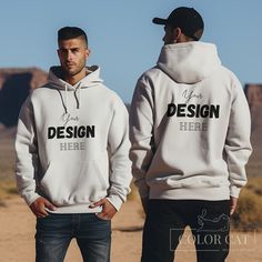 "Front and Back Mockup featuring 2 handsome men, front and back view for Gildan 18500 White Hoodie. This sweatshirt mock is a simple image that is easy to use with Canva, Photoshop, Photopea etc. to make a perfect mockup for your print on demand design. ♥ Our Mockups are designed to perfectly fit Etsy's new square listing image size. --------------------- ♥ Get access to all our current and future mockups in the \"FRONT & BACK COLLECTION\" category: https://www.etsy.com/listing/1583196947/front-back-mockup-bundle-lifetime-access?click_key=4506c231613390bd0f805d773e4a82c032789d7a%3A1583196947&click_sum=d33ef5ad&ref=shop_home_active_2&pro=1 --------------------- ♥ We specialize in unique settings and product colors. If you like our mockups, do not forget to follow our shop to be informed abo Branded Hoodie For Sports Events In Winter, Winter Hoodie With Branding For Sports Events, Winter Sports Event Hoodie With Branding, Branded Winter Hoodie For Sports Events, Image Simple, Model Man, Hoodie Mockup, Hoodie White, Back View