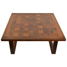 a wooden table with two legs and a square shaped wood top on it's sides