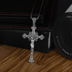 Sacrificed Jesus Christ in Crucifix Necklace For Christian in Silver, 925 Sterling Silver Faith Necklace For Him, Cross Bottony Pendant * Gender : Female & Male      * Stamp: 925 Sterling Silver   * Finish: Oxidized - Polished - Gold Plated  - PRODUCT DETAILS -  * Pendant Diameter: 1.14 x 1.96 Inc ( 5.00 x 3.00 Cm )  * Pendant Weight: 07 - 08 Grams  * Bail: Suitable for up to 4.00 mm Chain  * Chain Weight : * 18 Inches: 4.00 - 4.50 Grams * 20 Inches: 5.00 - 5.50 Grams * 22 Inches: 5.25 - 5.75 Gr Spiritual Crucifix Necklace With Silver Chain, Sterling Silver Crucifix Necklace, Silver Metal Crucifix Necklace, Nickel-free Sterling Silver Crucifix Jewelry, Crucifix Necklace, Nickel-free Sterling Silver Crucifix Necklace, Faith Necklace, Jesus Christus, Personalized Products