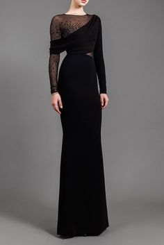 Asymmetrical neckline crepe dress with crystals – HerTrove Jean Louis Sabaji, Dress With Crystals, Black Dresses Classy, Soiree Dress, Elegant Dresses Classy, Classy Dress Outfits, فستان سهرة, Asymmetrical Neckline, Black Evening Dresses