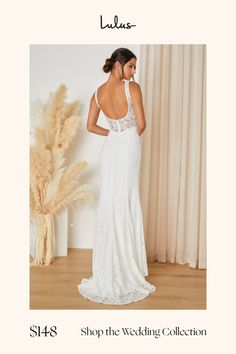 Celebrate your love in a dress that will take everyone's breath awayâ€”the Lulus Beloved Eternity White Lace Sleeveless Backless Maxi Dress! Elegant floral lace shapes wide tank straps and a seamed bodice (with hidden side boning) that has a stunning open back with sheer lace paneling. Fitted waist features a row of decorative covered buttons at the back (which hide a zipper/clasp), Skirt has a mermaid silhouette, finishing at a maxi hem with a romantic train at the back. Fit: This garment fits Sleeveless Wedding Dress With Lace Back For Wedding Night, Beach Wedding Dress With Lace Back And Fitted Bodice, Fitted Sleeveless Wedding Dress For Beach Wedding, Elegant Lace Back Dress For Beach Wedding, Elegant Dress With Lace Back For Beach Wedding, Elegant Beach Wedding Dress With Lace Back, Wedding Gown With Sweetheart Neckline And Back Opening, Fitted Floor-length Wedding Dress For Destination Wedding, Maxi Dress Elegant