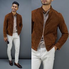 ‪These suede jackets are AMAZING! Check our last ear video where we style them 5 ways ‬ Suede Jacket Outfit Men, Jose Zuniga, Fashion Outfits Fall, Mens Fashion Outfits, Teaching Mens Fashion, Stylish Men Casual