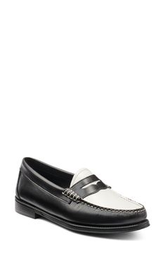 Crafted with luxe Italian leather, this version of the timeless moc-toe loafer is upgraded with enhanced cushioning and a durable, water-resistant rubber sole. Leather upper and lining/rubber sole Imported Classic White Wingtip Moccasins, Classic White Platform Loafers For Business, Classic Moccasins With Contrast Sole And Moc Toe, Classic White Loafers With Contrast Sole, Classic White Platform Loafers With Round Toe, White Formal Moccasins With Moc Toe, Classic White Platform Loafers, Classic Loafers With Contrast Sole And Moc Toe, Classic White Loafers With Leather Footbed