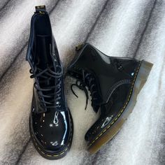 Dr Martens 1460 Black Smooth Patent Leather Combat Boots Nwt Msrp $170 Womens Size: Eu 42 (Us Size: 10) Brand New Never Worn With Shoe Box Accepting Offers Classic Black Martin Boots For Winter, Classic Black High-top Martin Boots, Classic Black Ankle-high Martin Boots, Black Patent Leather Lace-up Boots With Round Toe, Dr Martens Platform Boots, Dr Martens Sinclair, Platform Doc Martens, Doc Martens 1460, Dr Martens Platform