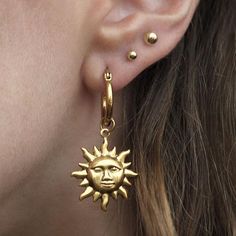 Gold Sun Earrings, Sun Moon Earrings, Diamond Huggies, Tiny Hoop Earrings, Hammered Hoop Earrings, Gold Sun, Heart Diamond