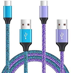 three different colored cables connected to each other with one plug in the middle and two charging cords