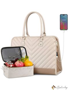 Bird in Bag - 6-Inch Laptop Case for Women, Waterproof Work Bag with Lunch Bag and USB Charging Port, Elegant Tote Portable White Lunch Bag For Travel, White Lunch Bag With Zipper For Everyday Use, White Lunch Bag With Zipper Closure For Everyday Use, Functional White Lunch Bag For Travel, Portable White Lunch Bag For Everyday Use, Rectangular White Lunch Bag For Travel, White Rectangular Lunch Bag With Zipper Closure, White Rectangular Lunch Bag With Zipper, Rectangular White Lunch Bag With Zipper Closure