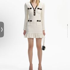 New Without Tags Elegant Cream Sweater Dress For Workwear, Elegant Beige Mini Sweater Dress, Elegant Cream Midi Sweater Dress, Elegant Midi-length Cream Sweater Dress, Elegant White Sweater Dress For Workwear, Elegant White Sweater Dress For Work, Elegant White Sweater Dress For Party, Luxury Long Sleeve Cream Dress, Elegant Mini Sweater Dress For Work