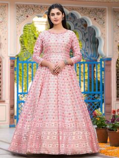 Introducing the stunning "amazing light pink digital printed silk festival wear gown with dupatta" from Ethnic Plus! This beautiful coral light pink gown is made from high-quality dola silk material with intricate digital print work, giving it a unique and eye-catching look. The gown is fully stitched and available in sizes XS to XL, with a length of 59 inches, making it the perfect choice for festivals, events, or any special function.
These gorgeous gowns are endless. Not only does it offer a Light Pink Gown, Engagement Gown, Lehenga Crop Top, Gown With Dupatta, Lehenga Choli Wedding, Floral Lehenga, Party Wear Lehenga Choli, Reception Gown, Bollywood Lehenga