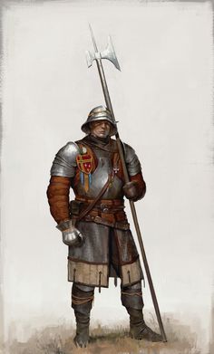 a painting of a man in armor holding a flag