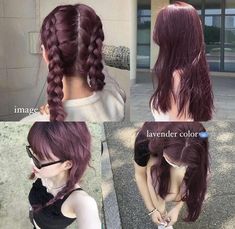 Chocolate Lavender Hair Color, Kpop Hair Dye, Dark Color Hair Ideas, Hair Dye Inspo For Brown Hair, Plum Red Hair Color, Purple Hair Kpop, Purple Hair Shades, Purple Lowlights In Brown Hair, Grape Purple Hair