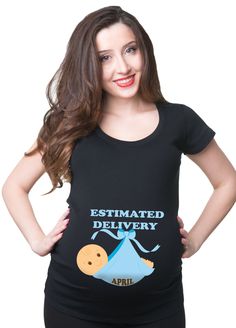 a woman wearing a black tshirt that says, estmated delivery