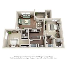 the floor plan for a two bedroom apartment with an attached kitchen and living room area