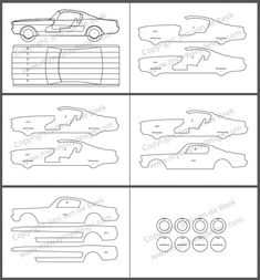 four different cars that can be used to learn how to draw them in the style of paper