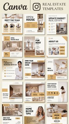 Real estate templates are the perfect solution for anyone looking to create professional and eye-catching real estate marketing materials. Our templates are designed with the latest trends in mind, making sure that your listings stand out from the crowd. Don't settle for generic marketing materials, invest in our real estate templates and take your business to the next level. #realestatetemplates #realtortemplates.#InstaVibes #TemplateGoals #PicPerfect #InspoOnFleek #DesignDreams Real Estate Templates Marketing, Digital Marketing Real Estate, Real Estate Infographic Design, Moodboard Real Estate, Real Estate Agent Templates, Real Estate Portfolio Design, Real Estate Marketing Templates, Real Estate Template Design, Real Estate Instagram Templates