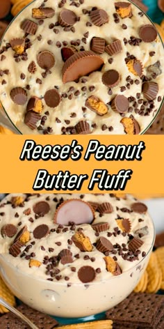 reese's peanut butter fluff dessert in a bowl