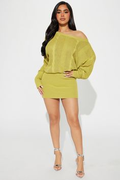 Available In Lime And White. Sweater Mini Dress Scoop Neckline Long Sleeves Loose Top/ Tight Bottom Length=33" 91% Viscose 9% Nylon Imported | Lilian Sweater Mini Dress in Lime size Large by Fashion Nova Amaya Colon, Sweater Mini Dress, Loose Top, Xl Fashion, Mini Sweater Dress, White Sweater, Loose Tops, Scoop Neckline, Fashion Nova