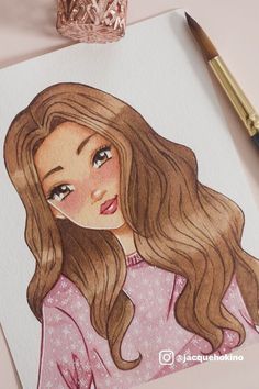 a drawing of a girl with long brown hair