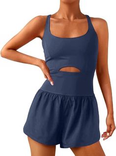 Flattering and fits like a glove: This seamless bra support top with bulit in shorts are the ultimate luxe active look! Cross back design, Running outfit, Built in shorts, Athletic one piece shorts, Workout romper, Running romper for women, One piece jumpsuits for women, Womens workout shorts romper. Womens Workout Shorts, Workout Romper, One Piece Shorts, Sleeveless One Piece, One Piece Outfits, Romper For Women, Running Outfit, Outfits Shorts, Workout Shorts Women