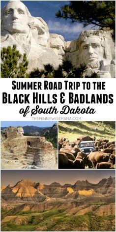 the black hills and badlands of south dakota with text overlay reading summer road trip to the black hills and badlands of south dakota