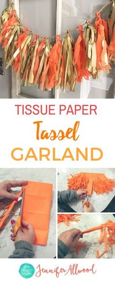 tissue paper tassel garland with orange and gold streamers