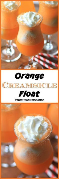 an orange creamsice float with whipped cream in it and two glasses filled with liquid