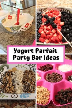 yogurt parfait party bar ideas with strawberries, berries and granola