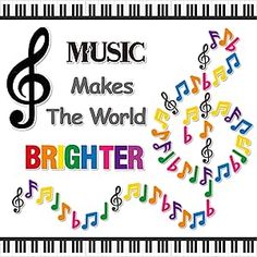 music makes the world brighter poster with musical notes and trebles in rainbow colors