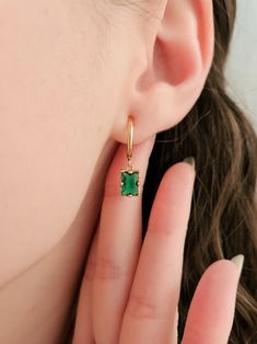 Green Huggie Earrings With Matching Set, Elegant Green Dangle Huggie Earrings, Everyday Green Lever Back Earrings, Trendy Green Dangle Hoop Earrings, Green Dainty Huggie Jewelry, Dainty Green Huggie Jewelry, Green 14k Gold Filled Dangle Earrings, Green 14k Gold-filled Dangle Earrings, Trendy Green Huggie Jewelry