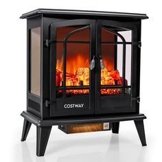 the costway electric fireplace heater is shown in black and features an open flame